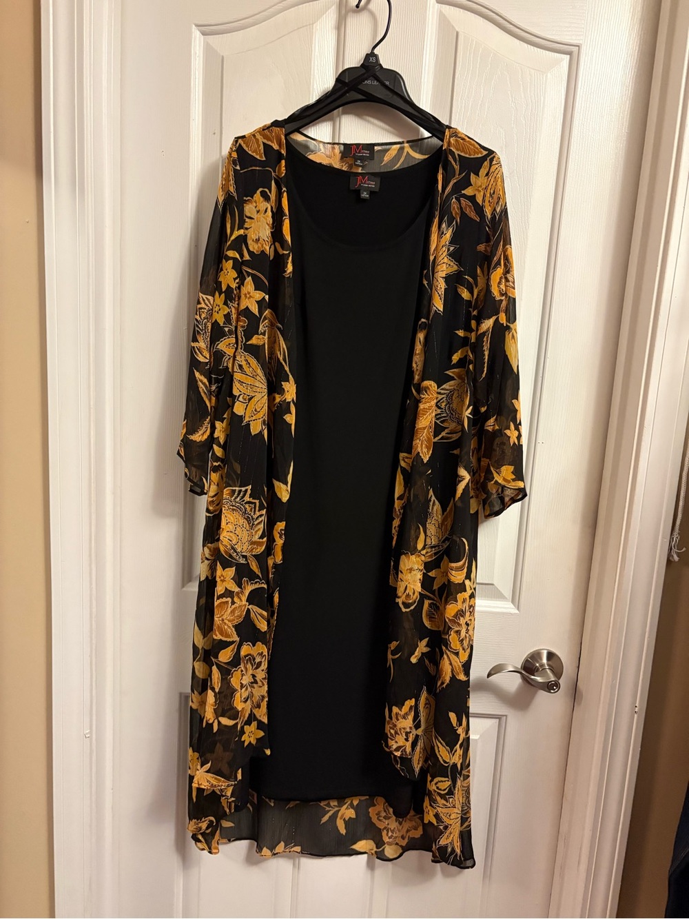 Black Slip Dress with Black & Mustard Floral Kimono